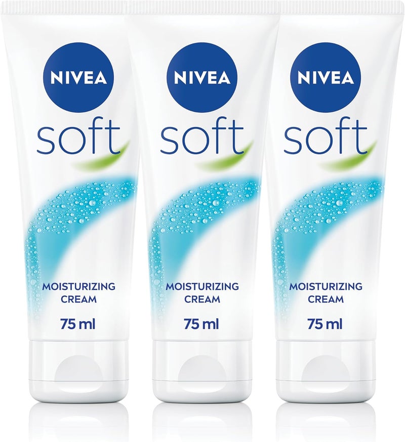 NIVEA Soft Moisturising Cream, Refreshing for Face, Body & Hands, Fast Absorbing, 3 Tubes of 75ml - Image 1
